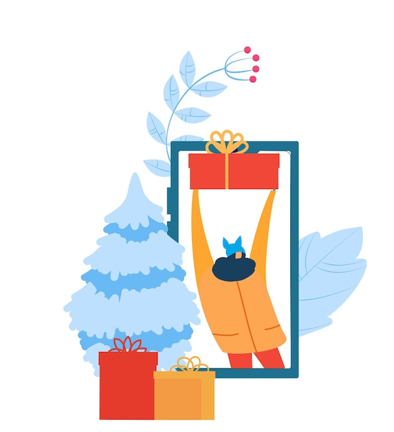 Winter verkoop platte banner vector illustratie online mobiele kerst verkoop zakelijke winkel app in