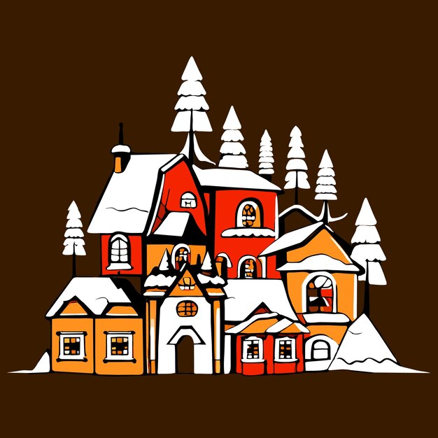 Winter village illustration