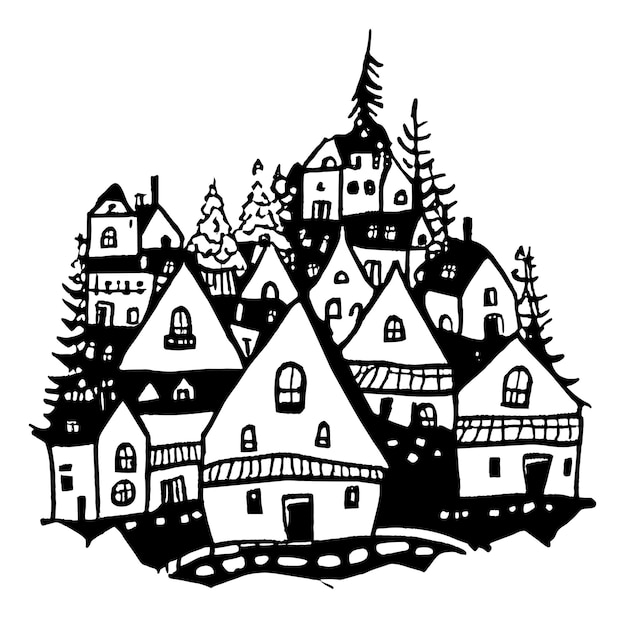 Vector winter village illustration