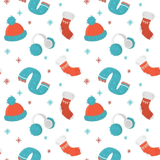 Vector winter warm clothes seamless pattern