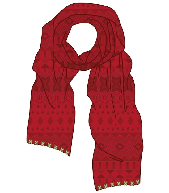 WINTER WEAR UNISEX SCARF MUFFLER WITH PRINT AND PATTERN VECTOR SKETCH