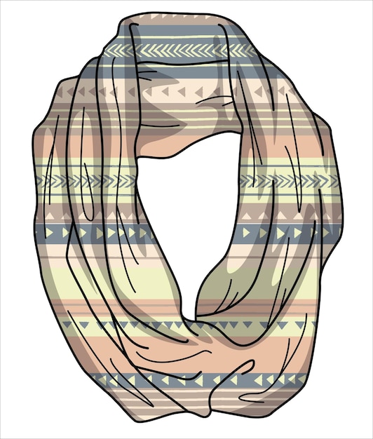 Vector winter wear unisex scarf muffler with print and pattern vector sketch