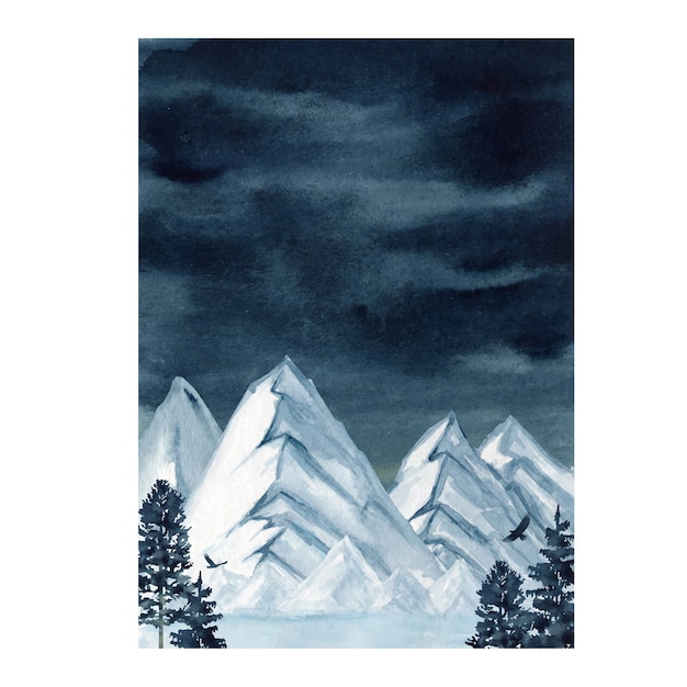 Winter wild forest mountains illustration