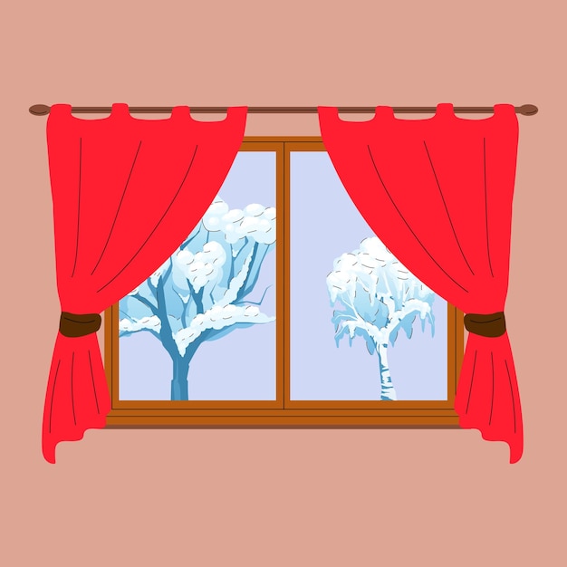 Vector winter window window with winter view snow hygge concept cozy autumn days