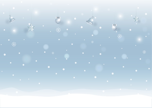 Vector winter with snowy background with christmas ornaments.