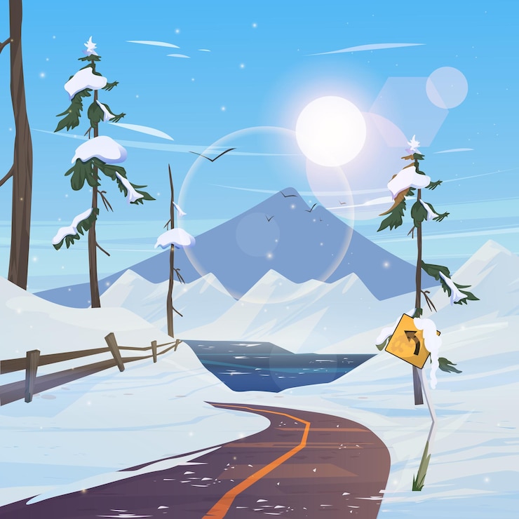 Vector winter wonderland vector illustration with mountain road