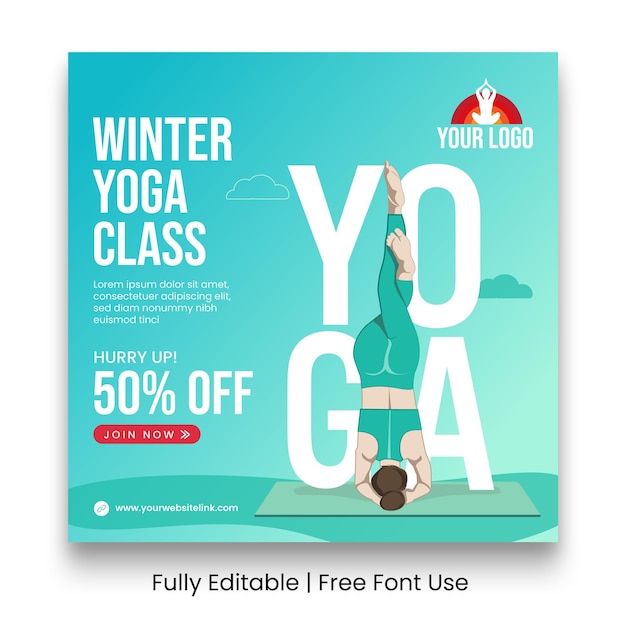 Вектор Шаблон социальной сети winter yoga benefit