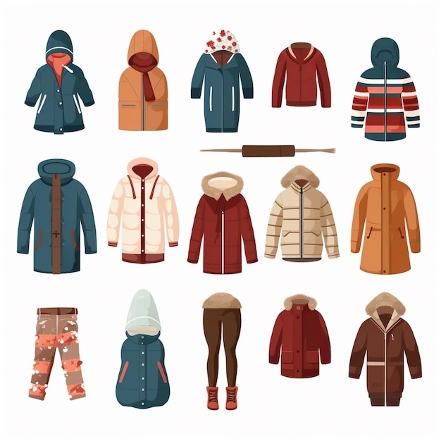 Vector winterkleding mode stijl herfstkleding geïsoleerde meisje trui sjaal warme kleding jas