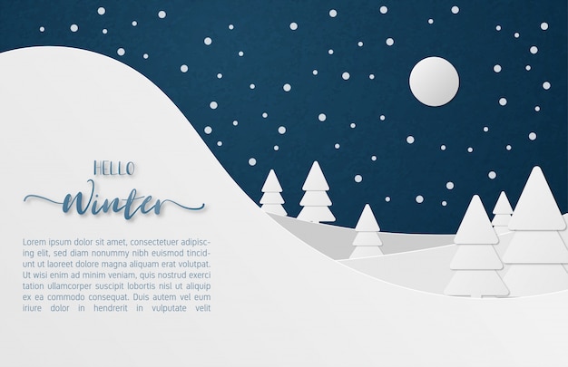 Winterlandschap banner in papier gesneden stijl