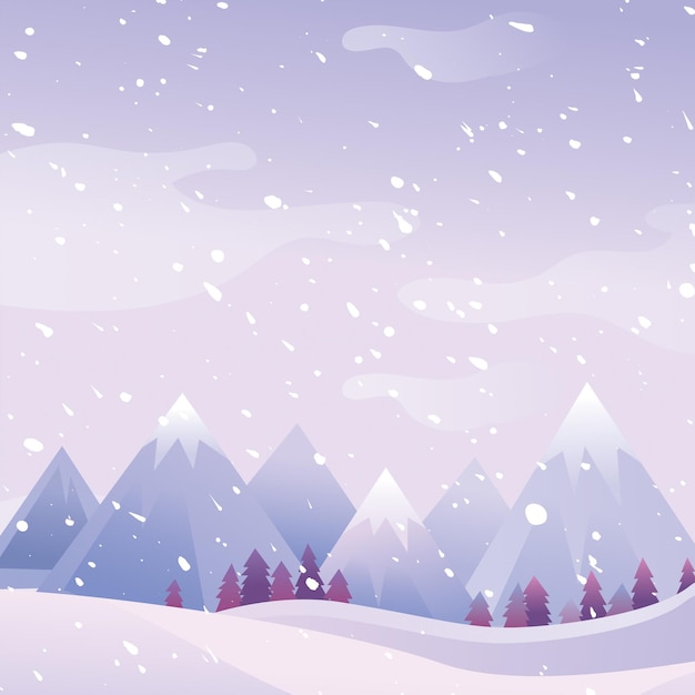 Winterlandschap met besneeuwde bergen en dennenbomen