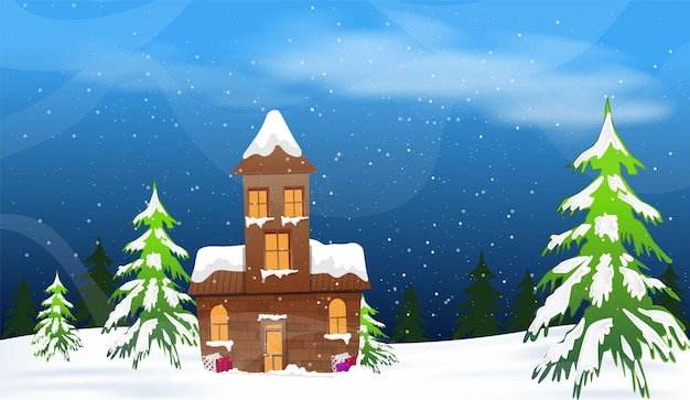 Winterlandschap met een huis achtergrond afbeelding