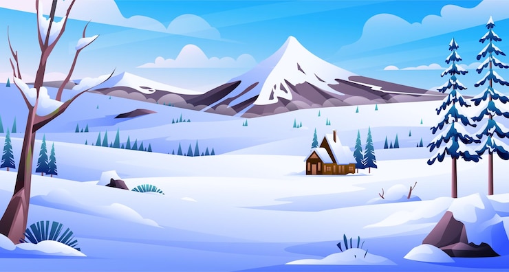 Vector winterlandschap met een huis en berg achtergrondillustratie