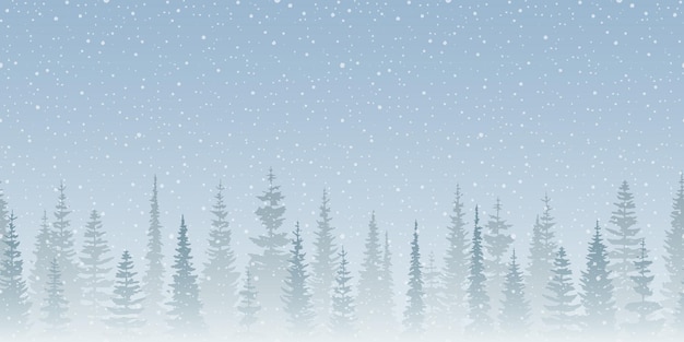 Winterlandschap naaldbos in de mist en sneeuwval illustratie