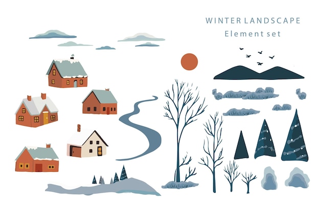 Vector winterlandschap object met bergboombewerkbare vectorillustratie voor briefkaartstickerdecoratiepictogram