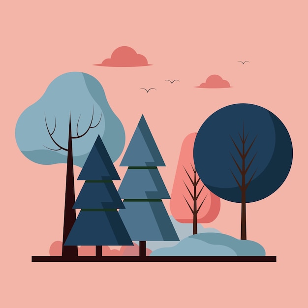 Winterlandschap. Platte vectorillustratie. Creatief kleurenpalet