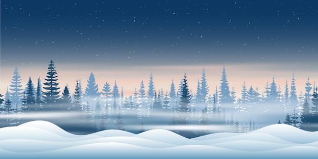 Winterlandschap sterrenhemel bos en sneeuwdriften illustratie