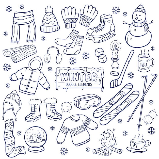 Winterseizoen Hand getrokken elementen