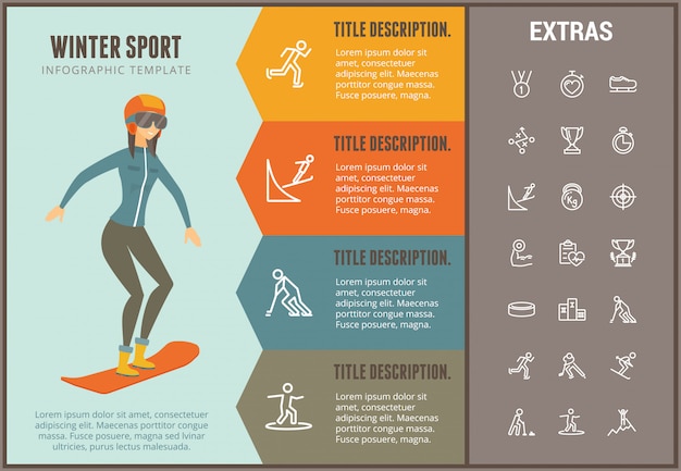 Wintersport infographic sjabloon, elementen, pictogrammen