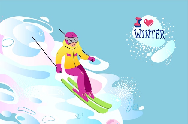 Wintersport vectorillustratie ik hou van de winter