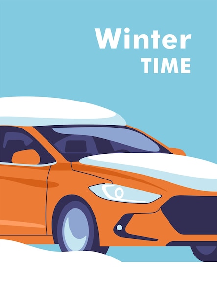 Vector wintertijd concept van vakantie en reizen auto staat in een sneeuwval vector illustratie