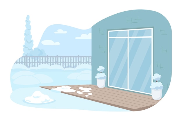 Двухмерная векторная изолированная иллюстрация зимнего двора