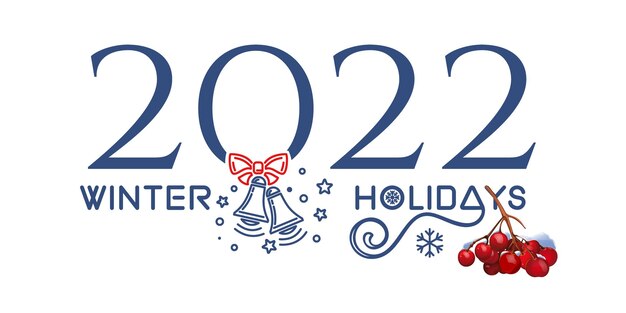 Wintervakantie 2022 logo ontwerp. gestileerde nieuwjaarsbelettering. vector illustratie