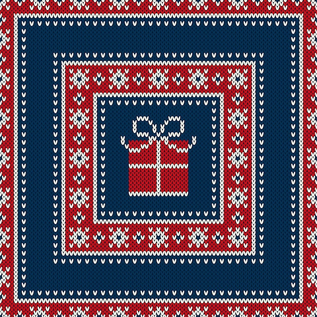 Vector wintervakantie naadloos gebreid patroon met een kerstcadeaudoosornament