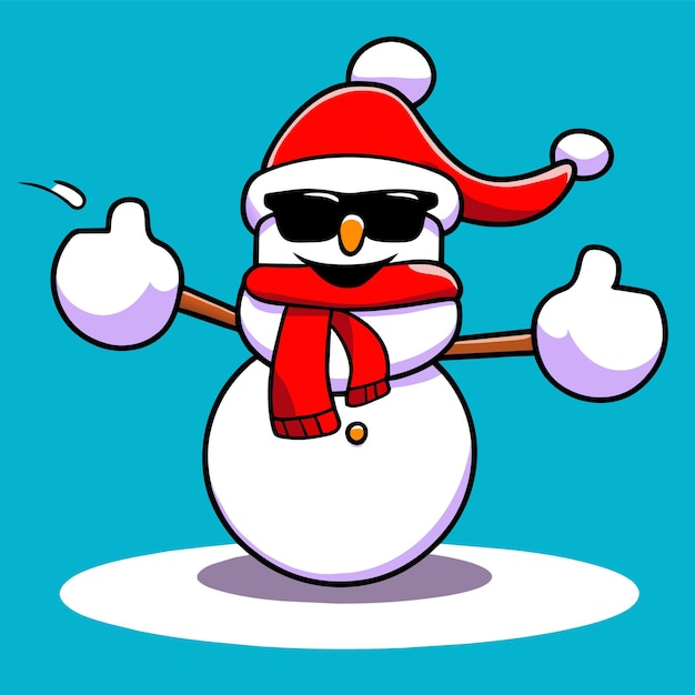 Vector wintervakantie sneeuwman kerstman hoed kerstmis hand getekend platte stijlvolle cartoon sticker icoon concept