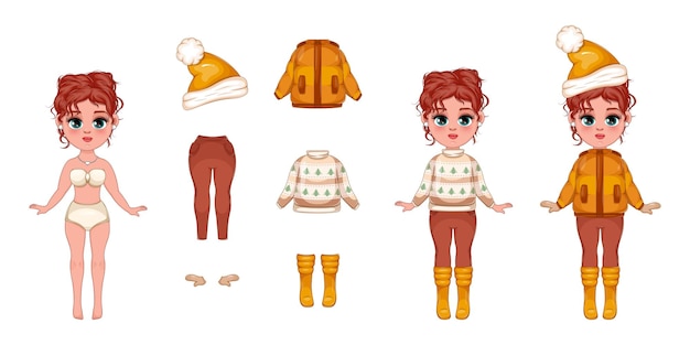 Vector wintry chic fashionable girl in cozy winter attire