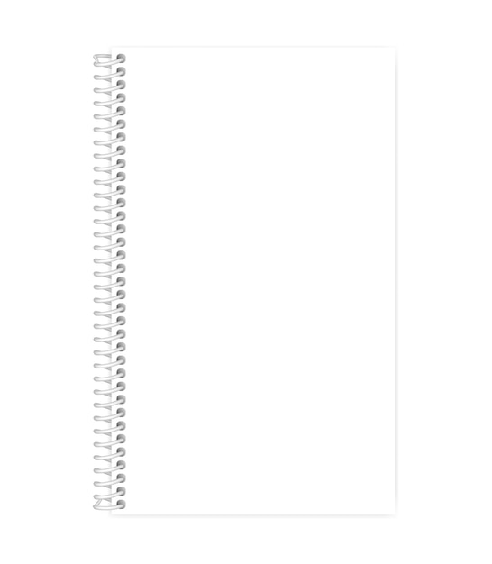 Wire bound empty white note book template. Blank page mockup. Side spiral notebook