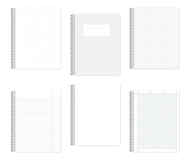 Вектор Векторный макет блокнотов с металлической спиралью. макет тетрадей с металлической спиралью.