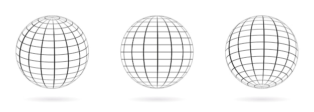 Wired Line 3D Planet Globe Wireframe Globe Surface Globe Grid Sphere Set 3D Wire Global Earth