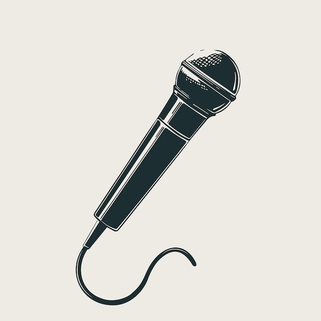 Vector wired stage mic. vector graphic microphone for singing. sketch style isolated