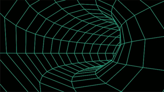 Wireframe abstracte tunnel 3d-tunnelraster futuristisch 3d-portaal netwerk cybertechnologie vectorillustratie