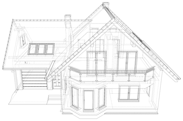 Vettore disegno del progetto wireframe dell'illustrazione vettoriale della casa d