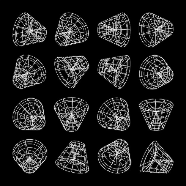 Wireframe gelijnd vormen perspectief mesh d raster laag poly geometrische elementen retro futuristisch ontwerp