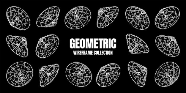 Wireframe gelijnd vormen perspectief mesh d raster laag poly geometrische elementen retro futuristisch ontwerp
