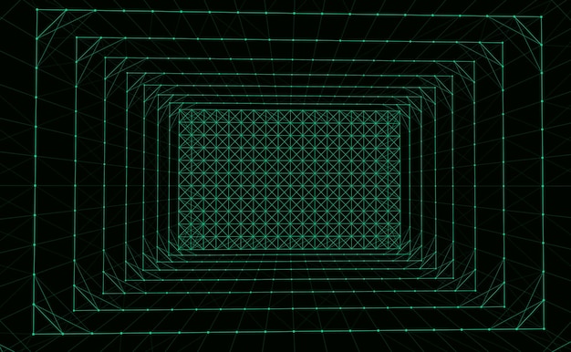 Wireframe kamer op de blauwe achtergrond Vector perspectiefraster Doos met digitale ruimte