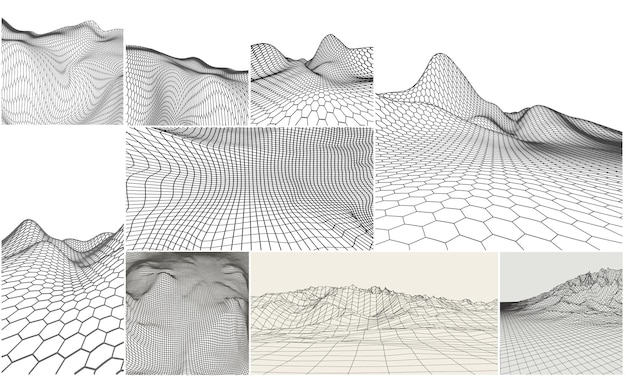 Wireframe landscape backgrounds set eps 10 vector illustration terrain digital topography wireframe mountain data wireframe modelling map