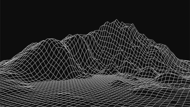 Progettazione del paesaggio wireframe su sfondo bianco griglia vettoriale della tecnologia