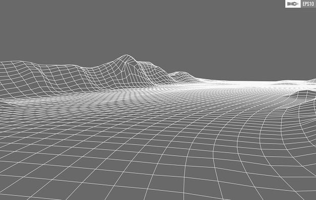 벡터 흰색 배경에 와이어 프레임 풍경 추상적인 기하학적 벡터 기술 배경 3d 벡터 디지털 배경