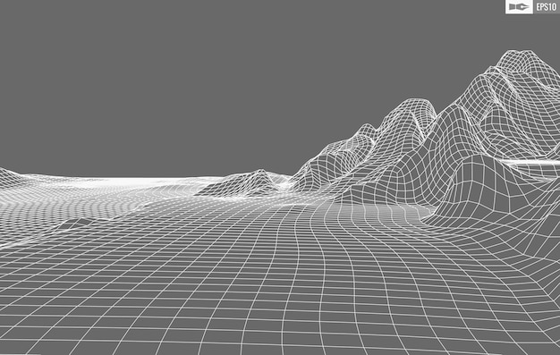 ベクトル 白い背景の上のワイヤーフレームの風景抽象的な幾何学的なベクトル技術の背景3dベクトルデジタル背景