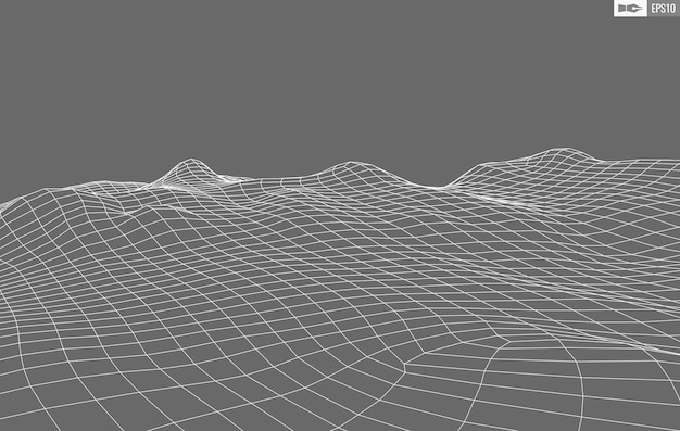 ベクトル 白い背景の上のワイヤーフレームの風景抽象的な幾何学的なベクトル技術の背景3dベクトルデジタル背景