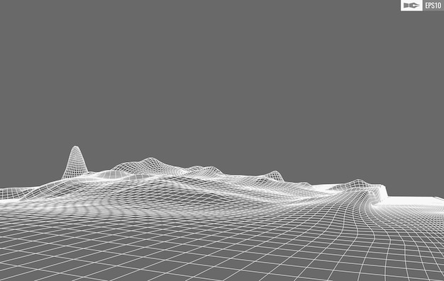 벡터 흰색 배경에 와이어 프레임 풍경 추상적인 기하학적 벡터 기술 배경 3d 벡터 디지털 배경