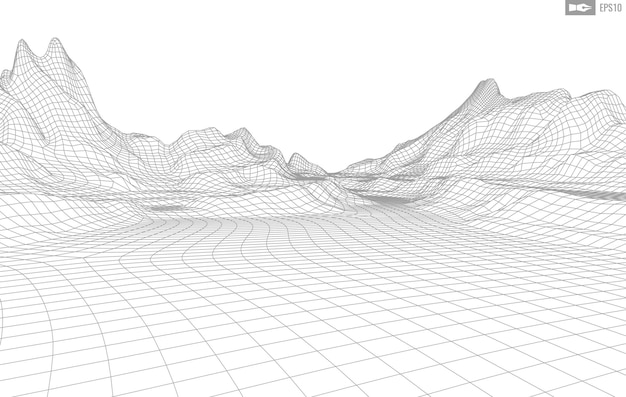 白い背景の上のワイヤーフレームの風景抽象的な幾何学的なベクトル技術の背景3dベクトルデジタル背景