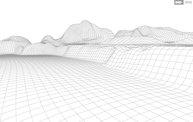 白い背景の上のワイヤーフレームの風景抽象的な幾何学的なベクトル技術の背景3dベクトルデジタル背景