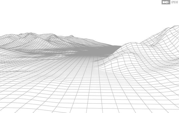 벡터 흰색 배경에 와이어 프레임 풍경 추상적인 기하학적 벡터 기술 배경 3d 벡터 디지털 배경