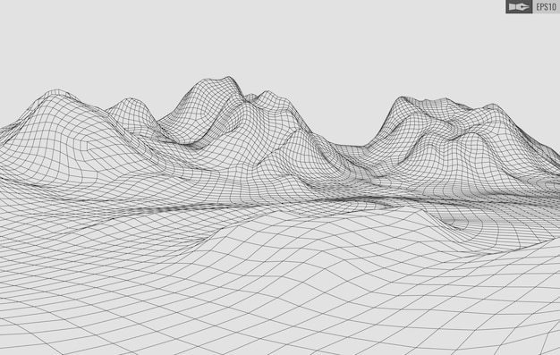 ベクトル 白い背景の上のワイヤーフレームの風景抽象的な幾何学的なベクトル技術の背景3dベクトルデジタル背景