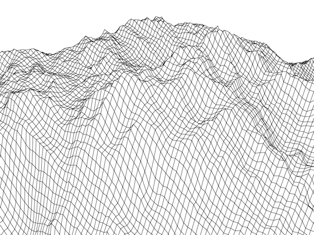 Wireframe landscape vector background. Cyberspace grid technology illustration on white