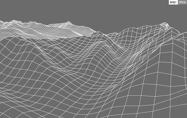 白い背景の上のワイヤーフレームの風景抽象的な幾何学的なベクトル技術の背景3dベクトルデジタル背景